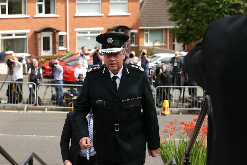 PSNI Chief Constable Simon Byrne arrives for the funeral of former first minister and UUP leader David Trimble, who died last week aged 77, at Harmony Hill Presbyterian Church, Lisburn. Picture by Liam McBurney/PA Wire
