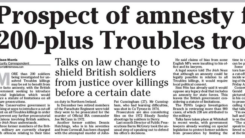 The Irish News reported plans for a statute of limitations for former British soldiers in February. 