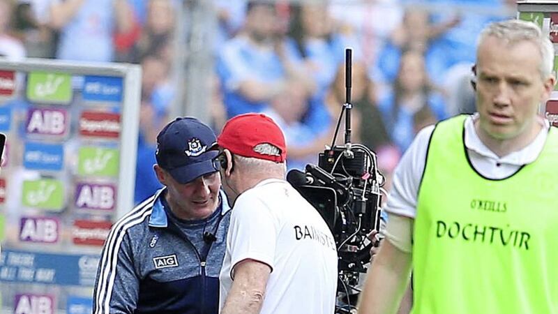 Dublin manager Jim Gavin with Tyrone boss Mickey Harte <br />Picture by Philip Walsh