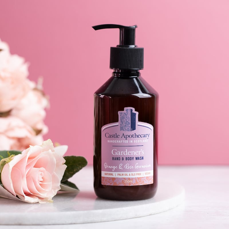 This is a product image of Castle Apothecary Scotland Gardeners Hand & Body Wash Orange & Rose Geranium, £20.50. See PA Feature BEAUTY Hands. WARNING: This picture must only be used to accompany PA Feature BEAUTY Hands. PA Photo. Picture credit should read: Castle Apothecary Scotland/PA
NOTE TO EDITORS: This picture must only be used to accompany PA Feature BEAUTY Hands