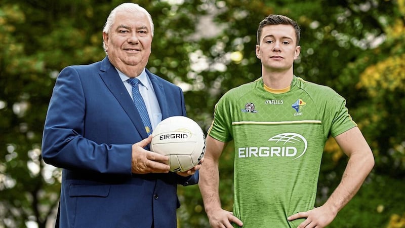 27 September 2017; In attendance at the announcement of EirGrid as team sponsor for the International Rules side that will travel to Australia over the two-test series in November are Ireland International Rules manager Joe Kernan and player Conor McKenna. Photo by Sam Barnes/Sportsfile