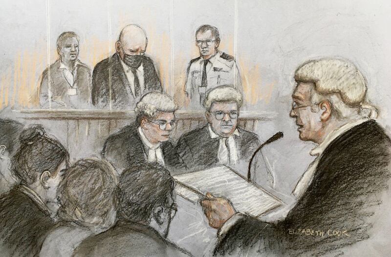 A court artist sketch of Lord Justice Fulford sentencing Wayne Couzens at the Old Bailey in London