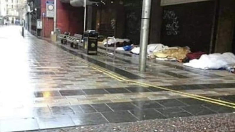 Members of the homeless community pictured in Belfast city centre. Homeless charities have appealed for workers to sign up for emergency cover