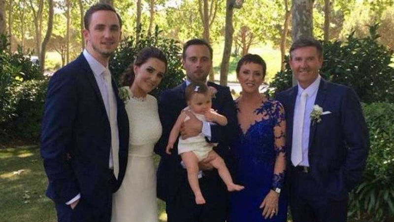 Michael McLennan with his sister Siobhan, her new husband Gavin Shields, the married couple's daughter Olivia, Majella O'Donnell and husband Daniel O'Donnell