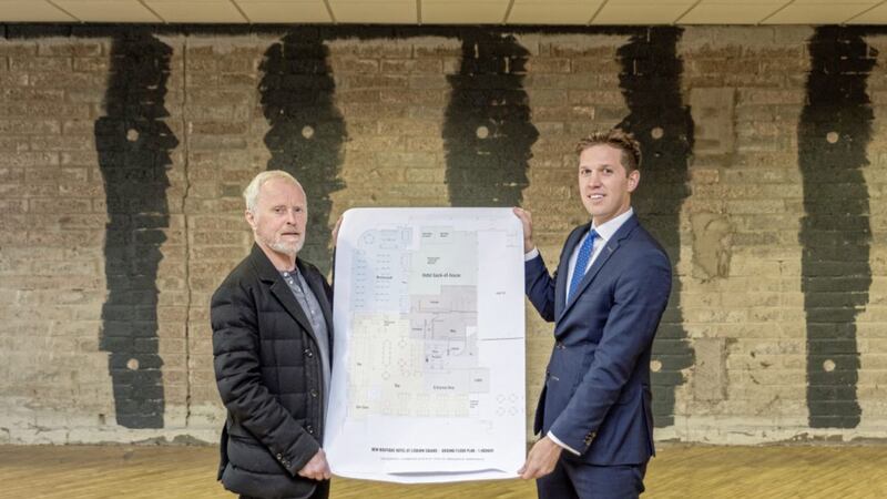 Pictured unveiling plans for the latest addition to the Beannchor Group&rsquo;s hotel portfolio are Bill Wolsey, managing director of Beannchor and Nicky McCollum, development director at Lisburn Square 