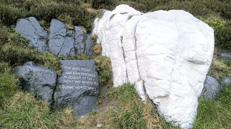 The white stone on Cave Hill which was used to help aircraft navigate safely over Belfast during the Second World War 