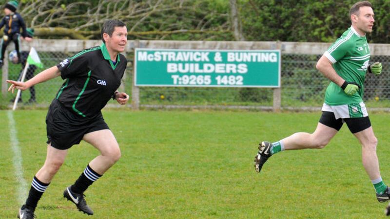Aghagallon man Gregory Walsh refereeing his first game in six years recently, following a heart transplant in 2017. Picture by Bert Trowlen