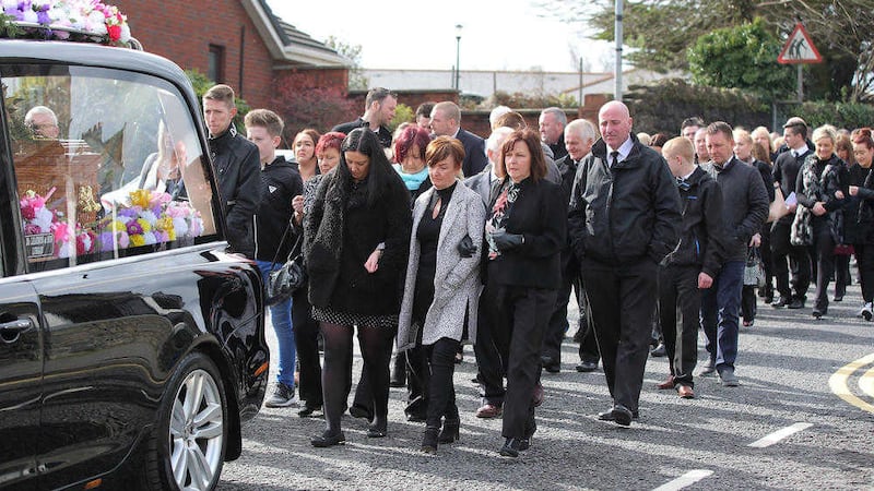 Mourners at the funeral for murder victim Laura Marshall (31) in Lurgan&nbsp;