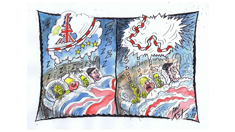 Ian Knox cartoon 6/3/18: The more the Brexiteers strive to  or diminish the  significance of the Irish border, the larger and more problematical it becomes&nbsp;