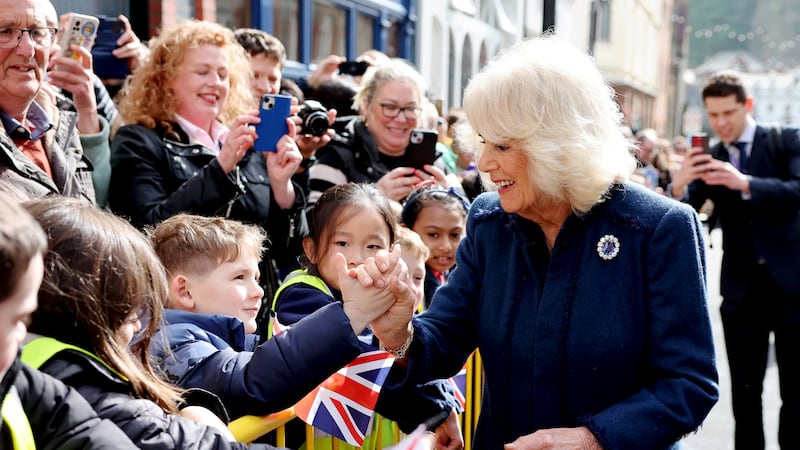 Queen Camilla meets members of the public during a visit to Douglas on the Isle of Man