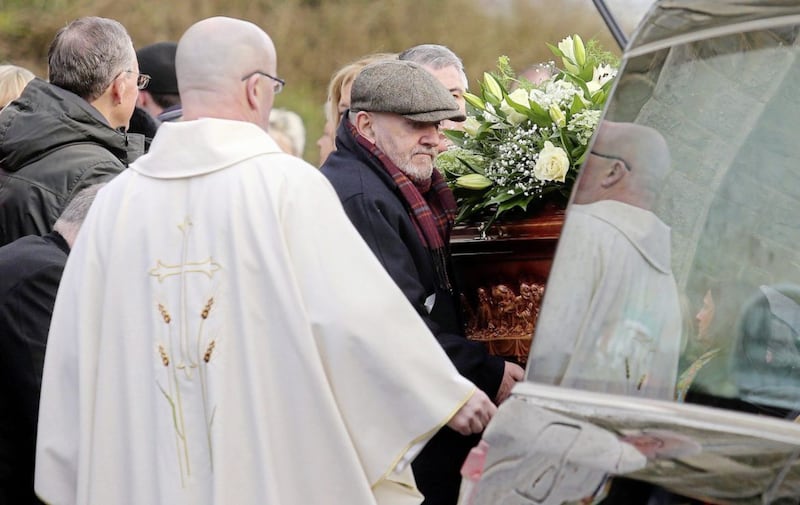 Michael McKevitt at the funeral of his mother-in-law Rosaleen Sands the mother of Bobby Sands takes place at St Oliver Plunkett&#39;s Church, Blackrock Co Louth Picture Mal McCann. 