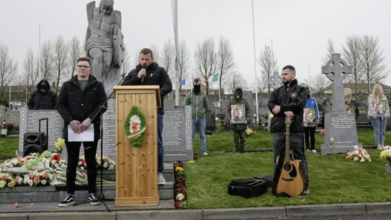 Saoradh national executive member, Stephen Murney gave the main oration at yesterday&#39;s Easter Monday wreath-laying ceremony at Derry City Cemetery. Picture by Stephen Davison /Pacemaker Press. 
