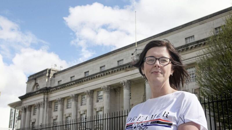 Siobhan McLaughlin at the Royal Courts of Justice in Belfast where the Supreme Court will today hear her legal representatives argue that she should receive a widowed parent&rsquo;s allowance Picture: Ann McManus 