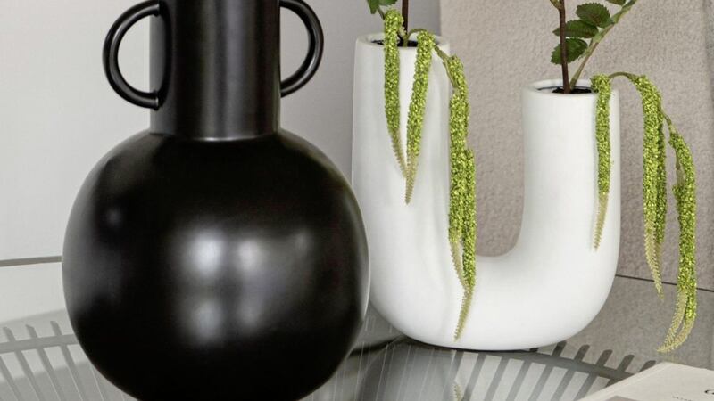 Handle Ceramic Vase, Artificial Foliage in White Vase (right), Next 