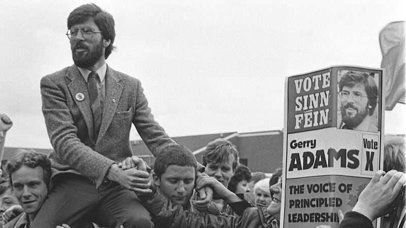 Gerry Adams pictured after winning the West Belfast seat at Westminster in 1983. Picture by Pacemaker 