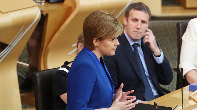 First Minister Nicola Sturgeon at the Scottish Parliament in Edinburgh, where she confirmed plans for a second referendum on independence have been put on hold&nbsp;