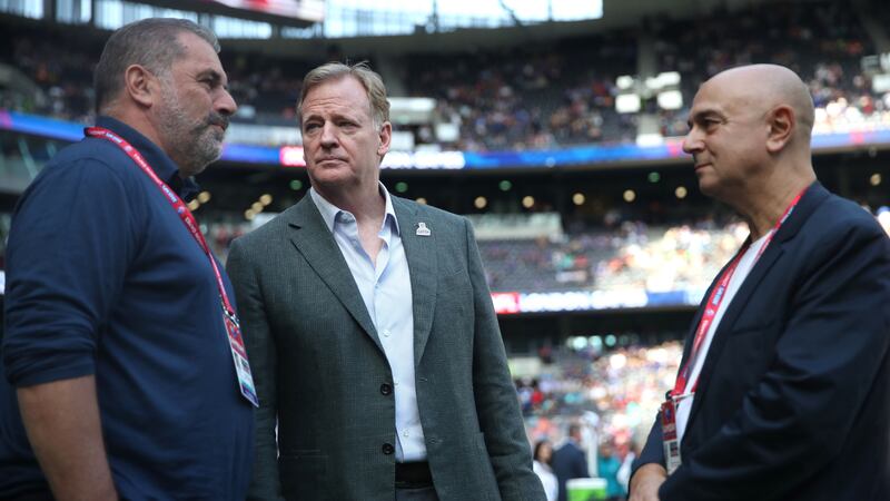 Tottenham head coach Ange Postecoglou (left) and chairman Daniel Levy (right) alongside NFL commissioner Roger Goodell (Simon Marper/PA)