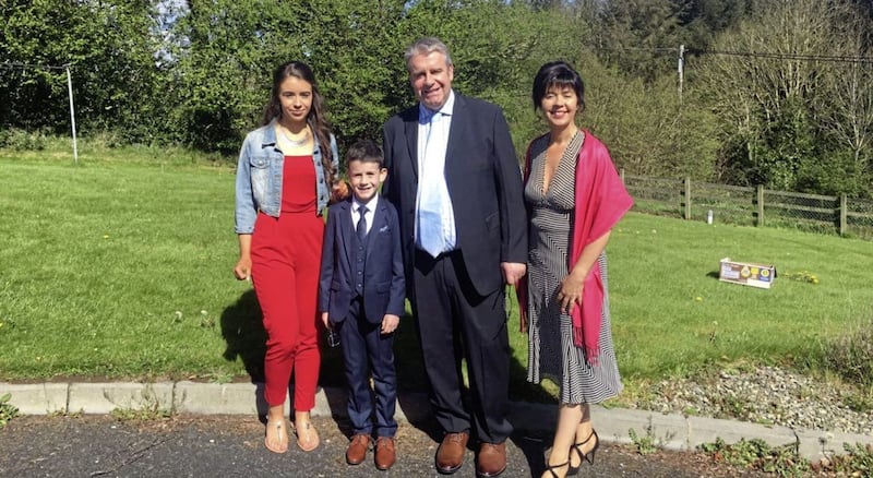 Peter Blaney, pictured with his wife Catherine and their children Olivia and Senan  
