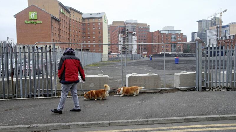 Bollards and fencing at the site near Sandy Row in central Belfast. Picture by Mal McCann 