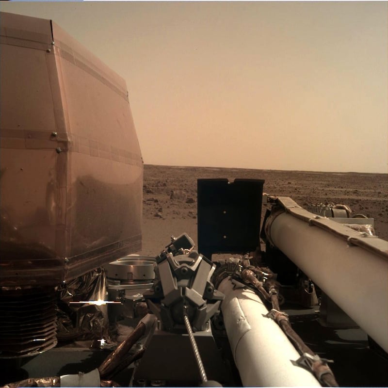 This image of the Martian surface was taken after landing on Tuesday (Nasa InSight/PA)
