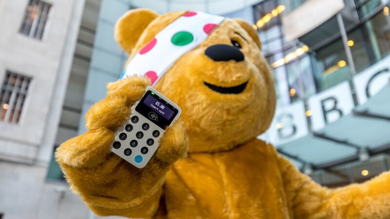 Pudsey Bear will be collecting £5 donations with a contactless payment reader at several London Underground stations.