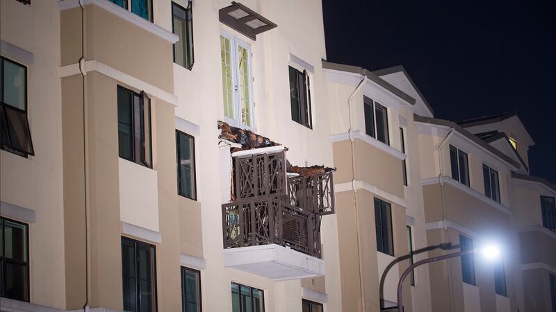 The scene at the Library Gardens apartment complex in Berkeley after the balcony collapse&nbsp;