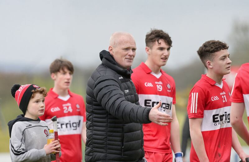 Damian McErlain is back at the helm with the Derry minors as they looked ahead to Sunday's All-Ireland final against Ulster rivals Monaghan. Picture by Margaret McLaughlin