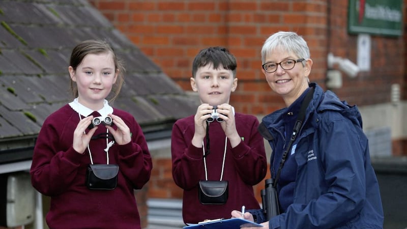 Catherine O&#39;Boyle from RSPB, with pupils from Bunscoil Mhic Reachtain. Picture by Mal McCann 