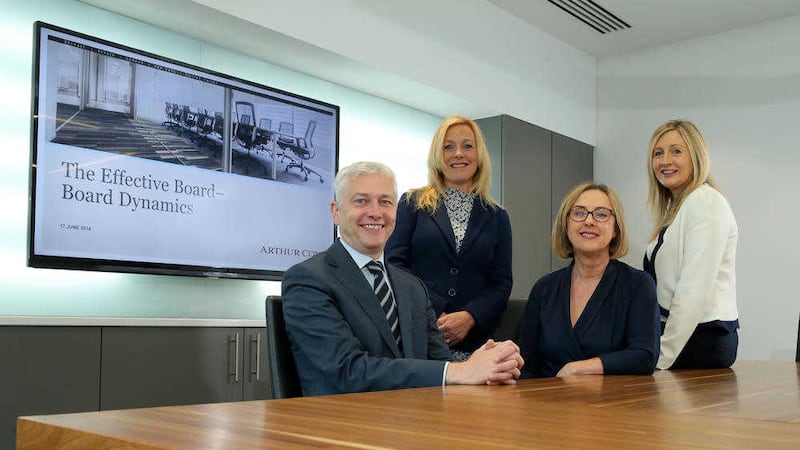 Pictured at the launch are Alan Taylor (Arthur Cox), Linda Brown (IoD NI) and Sheila Donaghy and Briege Bradley (Ulster Bank) 