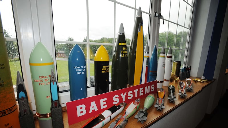 A display of munitions produced at BAE Systems in Glascoed, South Wales