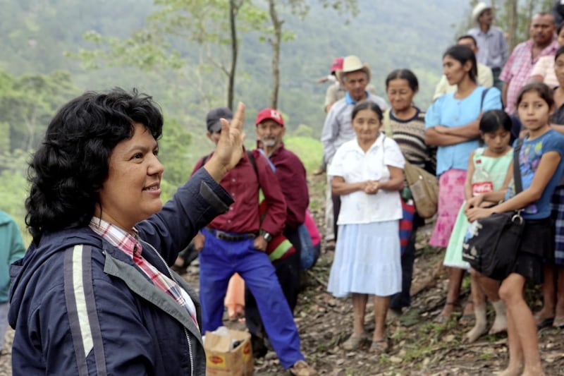 Berta C&aacute;ceres in the R&iacute;o Blanco region of western Honduras where she, Copinh (the Council of Popular and Indigenous Organizations of Honduras) and the people of R&iacute;o Blanco halted construction on the Agua Zarca hydroelectric project. Picture from Goldman Environmental Prize
