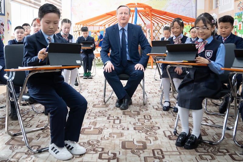 Lord Cameron meets pupils at School No 23 in Ulaanbaatar