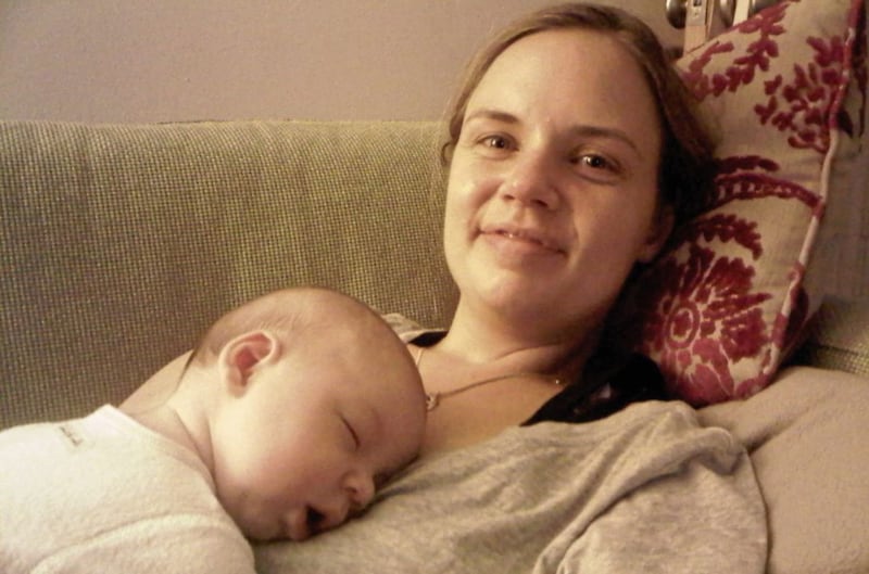 Jessie Hewitson, pictured with baby Ellis, who is now seven-year-old and living happily with autism 