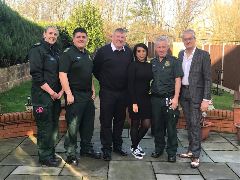 John Rastrick and Pari Mistry are reunited with East Midlands Ambulance Service crew