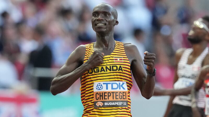 Uganda’s Joshua Cheptegei celebrates after winning the Men's 10,000m final on day two of the World Athletics Championships at the National Athletics Centre, Budapest, Hungary. Picture date: Sunday August 20, 2023.