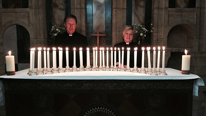 &nbsp;Dean of Belfast Reverend John Mann and Canon Denise Acheson at St Anne's Cathedral in Belfast, where they led a candle lighting service in memory of the victims of the Tunisia terror attack