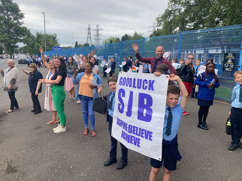 Each year the departing P7 pupils at St John the Baptist PS in west Belfast are given a send-off by the school community