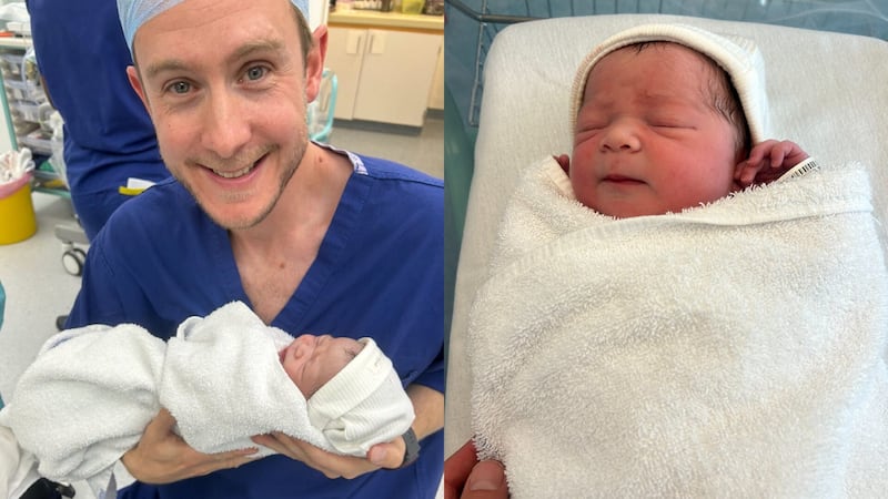 BBC sports reporter Matt Graveling with his new-born baby (PA)