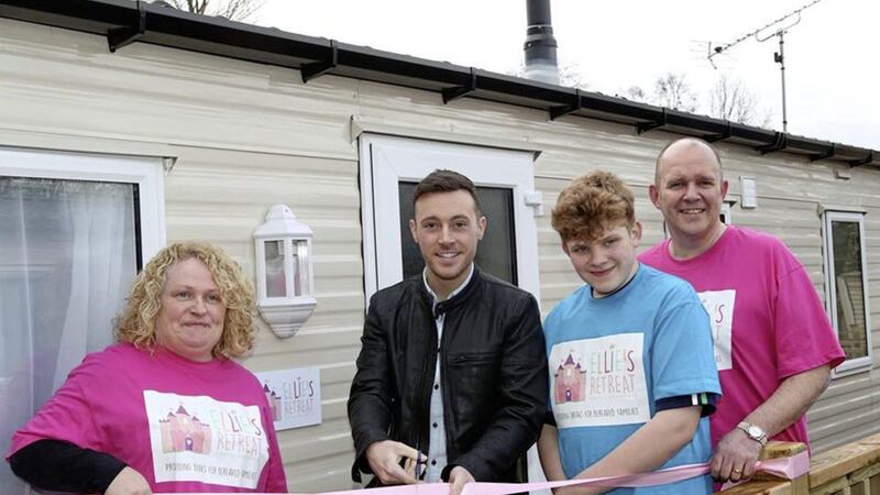 Ellie&rsquo;s Retreat Ambassador Nathan Carter officially opens Ellie&#39;s Retreat with her parents Ciara and Billy and brother Aaron 