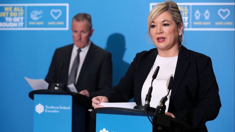 Deputy First Minister Michelle O'Neill and Finance Minister Conor Murphy&nbsp;at a press conference in&nbsp; Stormont today. Picture by Kelvin Boyes/Press Eye/PA Wire&nbsp;