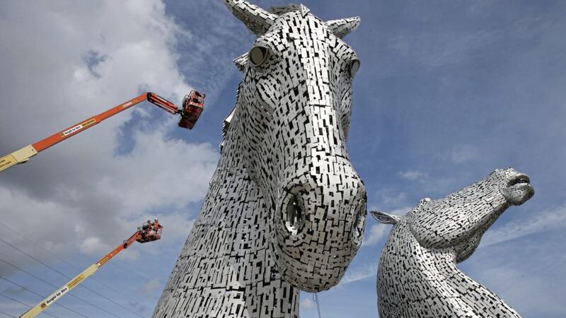 The first health check on the Kelpies in Falkirk, is carried out, as they approach their third birthday PICTURE: Andrew Milligan/PA 