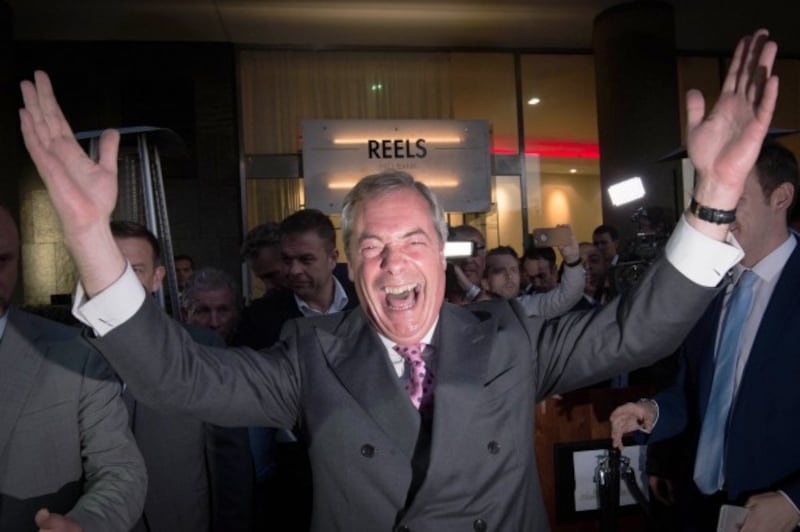 Leader Nigel Farage at the Leave EU party (Stefan Rousseau/PA)