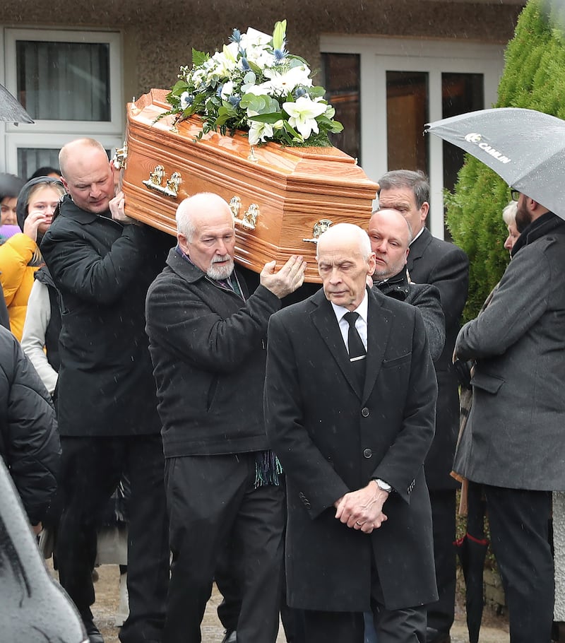 The funeral of Blake Newland in Limavady on Thursday. The teenager died after being stabbed in the Co-Derry town at the weekend. Several people have been charged in connection with his death. Picture Margaret McLaughlin  8-2-2024
