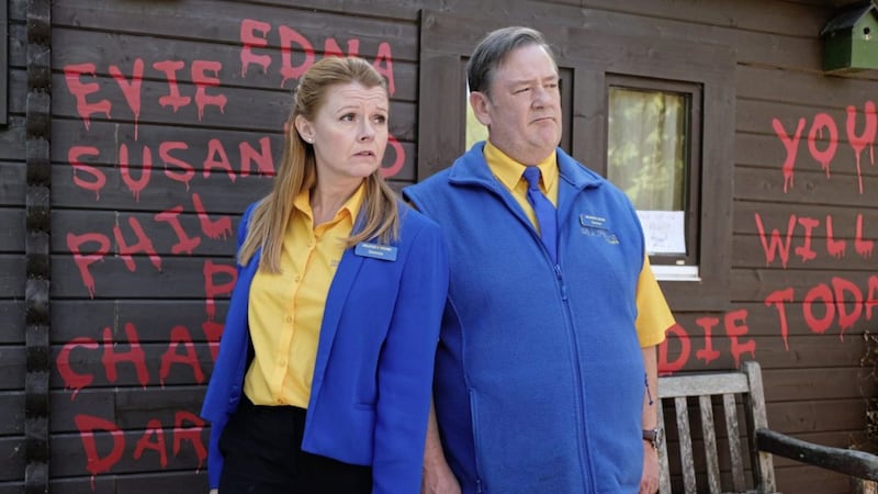 Dial M for Middlesbrough stars Johnny Vegas as Terry and Sian Gibson as Gemma 
