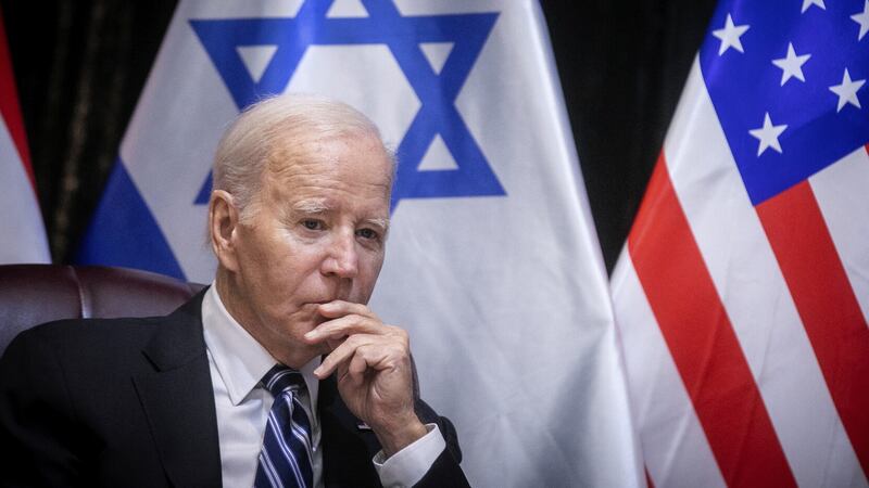 US President Joe Biden pauses during a meeting with Israeli Prime Minister Benjamin Netanyahu on Wednesday (Miriam Alster/Pool Photo/AP)