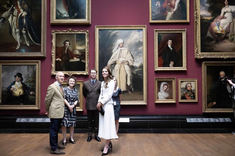 The Princess of Wales stands during a visit to re-open the National Portrait Gallery in London, following a three-year refurbishment programme