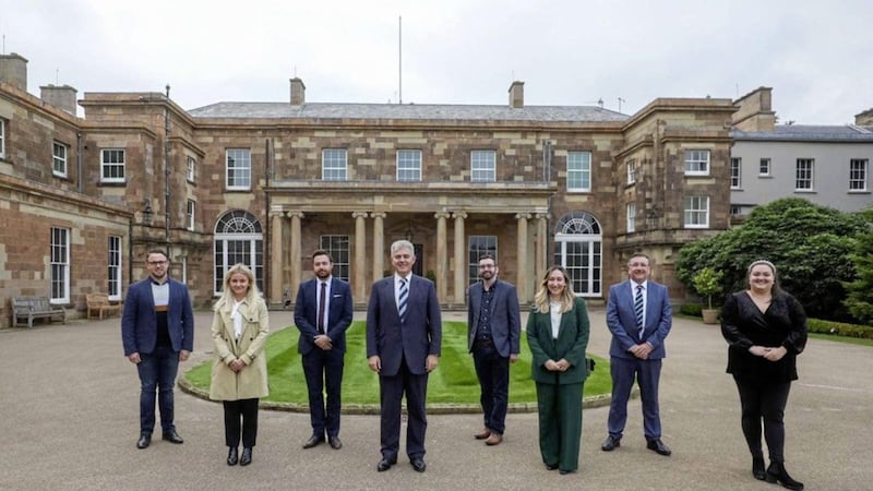 Secretary of State Brandon Lewis at Hillsborough Castle with some of the 10 emerging young leaders from Northern Ireland selected for this year&#39;s Future Leaders Connect programme 