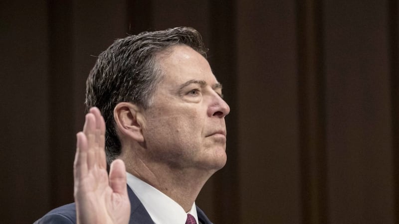 Fired FBI director James Comey is sworn in before the Senate Select Committee on Intelligence on Capitol Hill in Washington on Thursday 