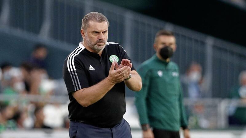 Celtic&#39;s head coach Ange Postecoglou gives instructions during the 4-3 Europa League Group G defeat away to Real Betis. 