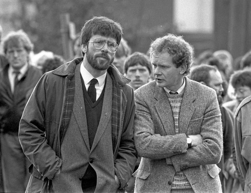 Sinn F&eacute;in President Gerry Adams and Martin McGuinness at the funeral of Patrick Kelly. Picture by&nbsp;PA Wire